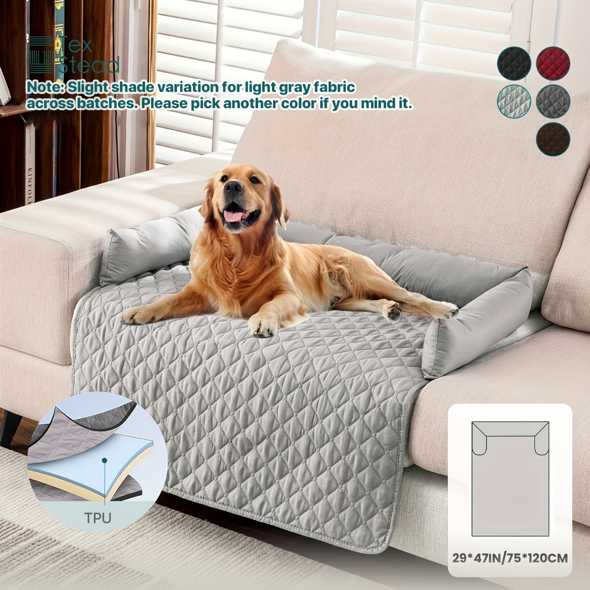 Pet Sofa Bed and Couch Protector with Bolster Cushions Washable Slip-Resistant Furniture Cover for Dogs and Cats – Soft Comfortable Pet Couch Cover with Raised Sides for Sofa Loveseat and Armchair
