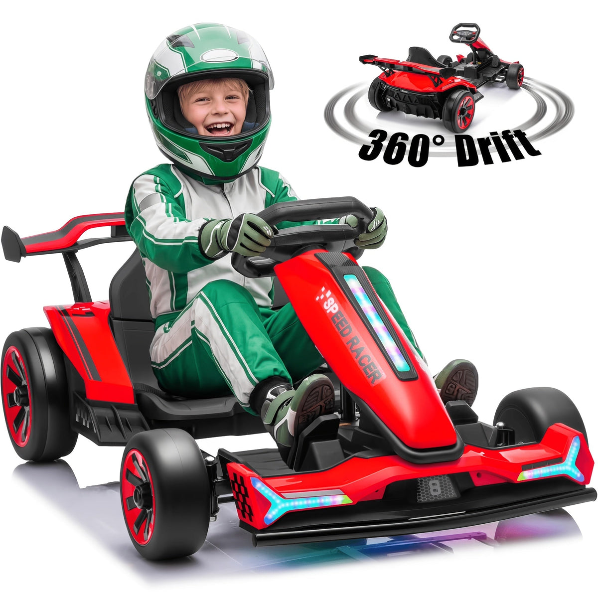 24V Electric Kids Go-Kart Drift Cart 360 Degree Drift Mode High Speed Racing with Soft Start Music Safety Belt Metal Frame Dual Brake for Boys Girls Ages 6 and Up Birthday Christmas Gift Black White Red Orange Silver