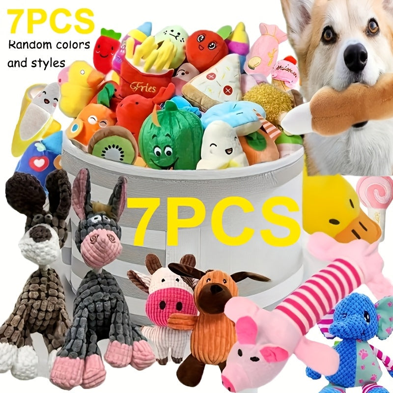 Cartoon Plush Dog Toy Set – 4/7/14 Pcs Soft Squeaky Chew Toys for Dogs of All Breeds & Sizes, Durable Stuffed Bite Toys Bundle, Ideal Gift for Small Dogs – Random Styles
