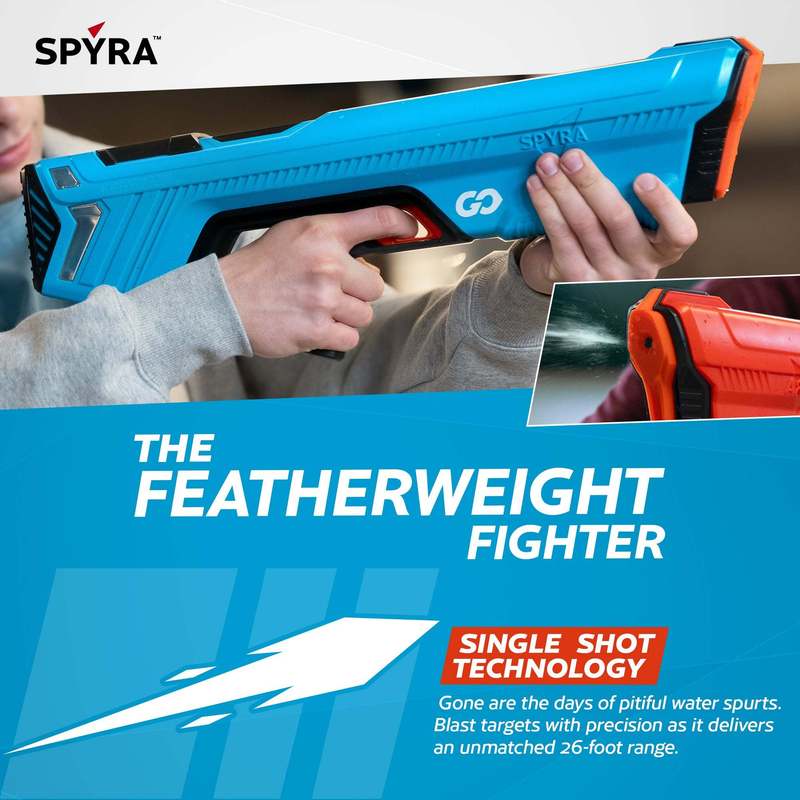 SPYRA SpyraGO 2-Pack Electric Water Blasters - Lightweight Squirt Gun Toys with Single Shot Technology, 26ft Range, Fast Refill Tank | Summer Water Battle Set for Kids & Adults | Blue