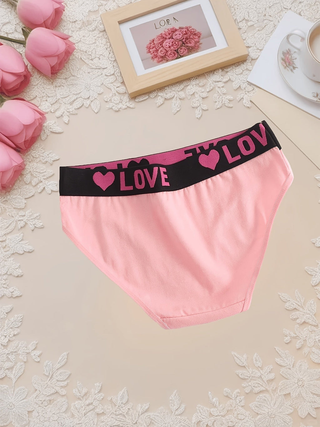 10-Pack Women's Cotton Panties Heart Print Briefs Wide Waistband Breathable Soft Underwear S-5XL Plus Size Ladies Multipack