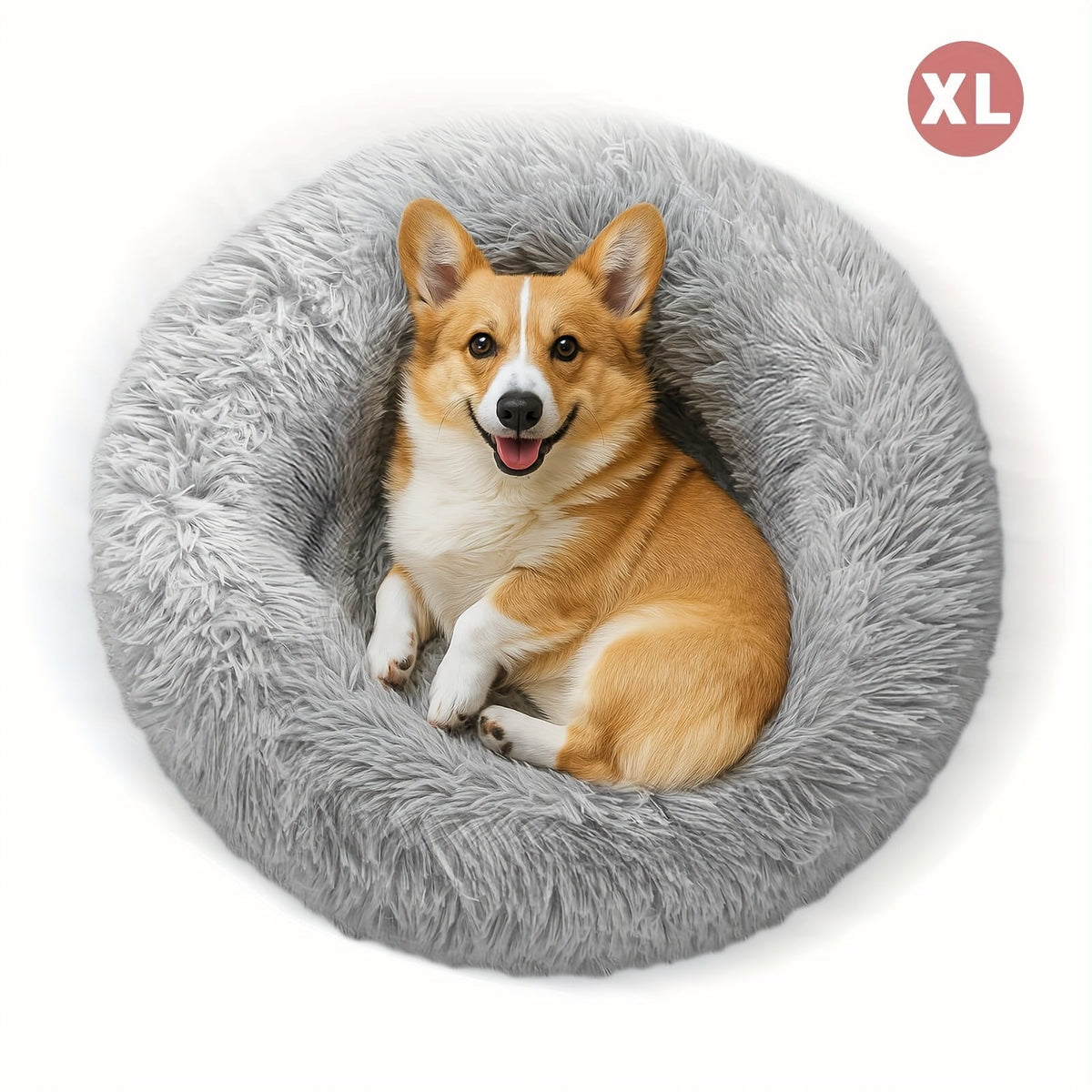 Donut Dog Bed & Cat Bed Soft Faux Fur Plush Round Pet Cushion - Warm Fluffy Calming Dog Crate Mat for Small Medium Large Dogs & Cats, Multiple Sizes 15"-31"