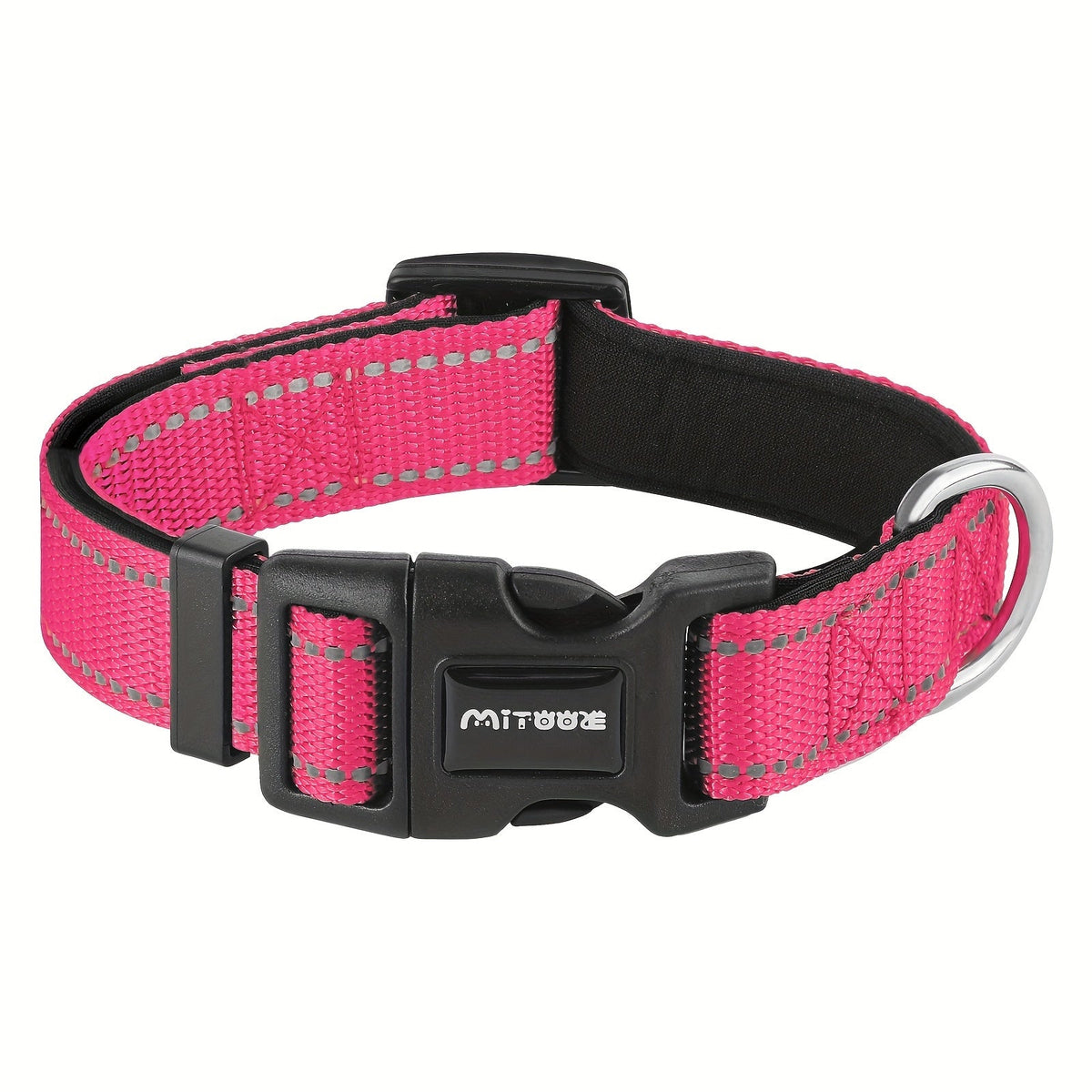 Reflective Neoprene Dog Collar with Comfort Padding - Adjustable Elastic Fit for Medium & Large Breed Dogs, Soft Padded Safety Collar for Training & Walking with High-Visibility Reflective Strip for Night Safety