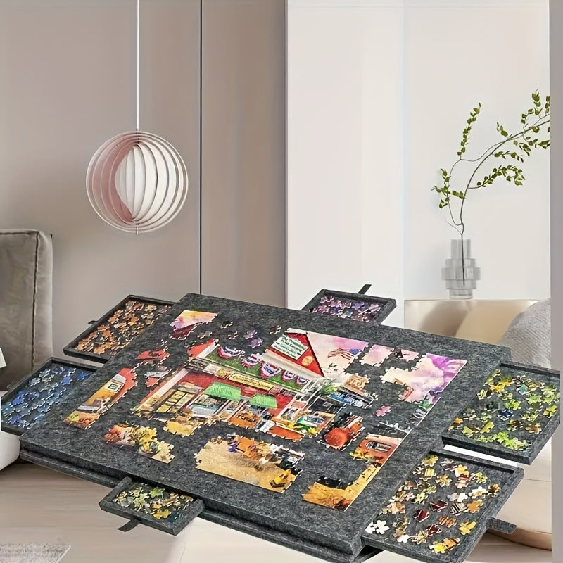 1000pcs Puzzle Table 2-in-1 Tilting Design with Stand Lid & 6 Drawers Ultralight Portable Puzzle Board for Adults Ergonomic Jigsaw Puzzle Accessory Gift for Puzzle Lovers – Natural & Grey
