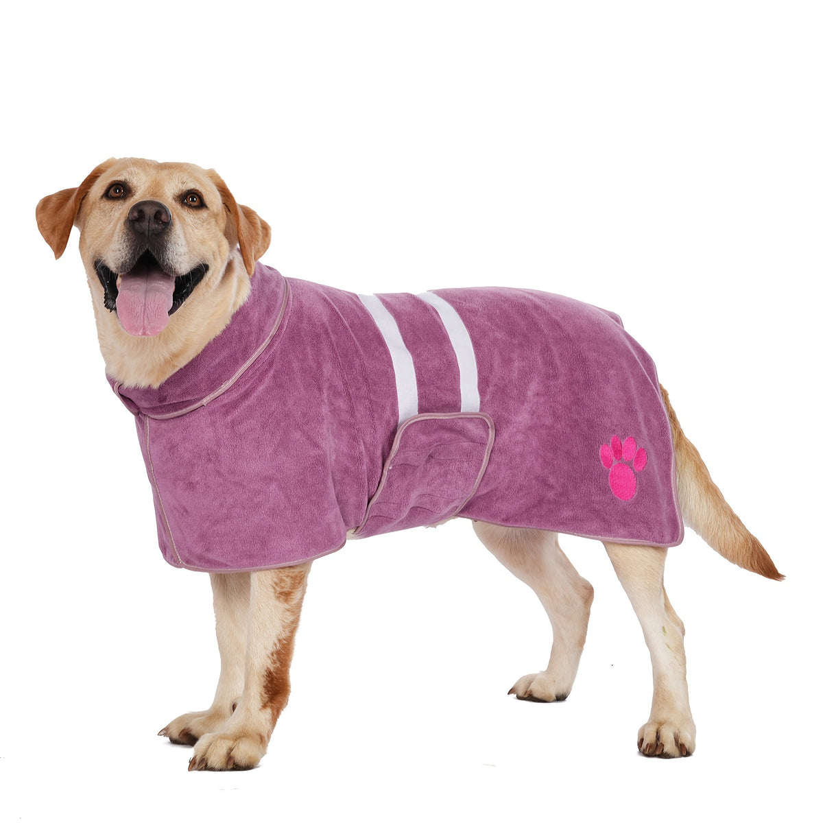 Quick-Dry Pet Bathrobe for Dogs & Cats – Absorbent Microfiber Towel Coat with Embroidered Detail, Hands-Free Drying Robe for Medium & Large Dogs After Bath, Swimming & Rain
