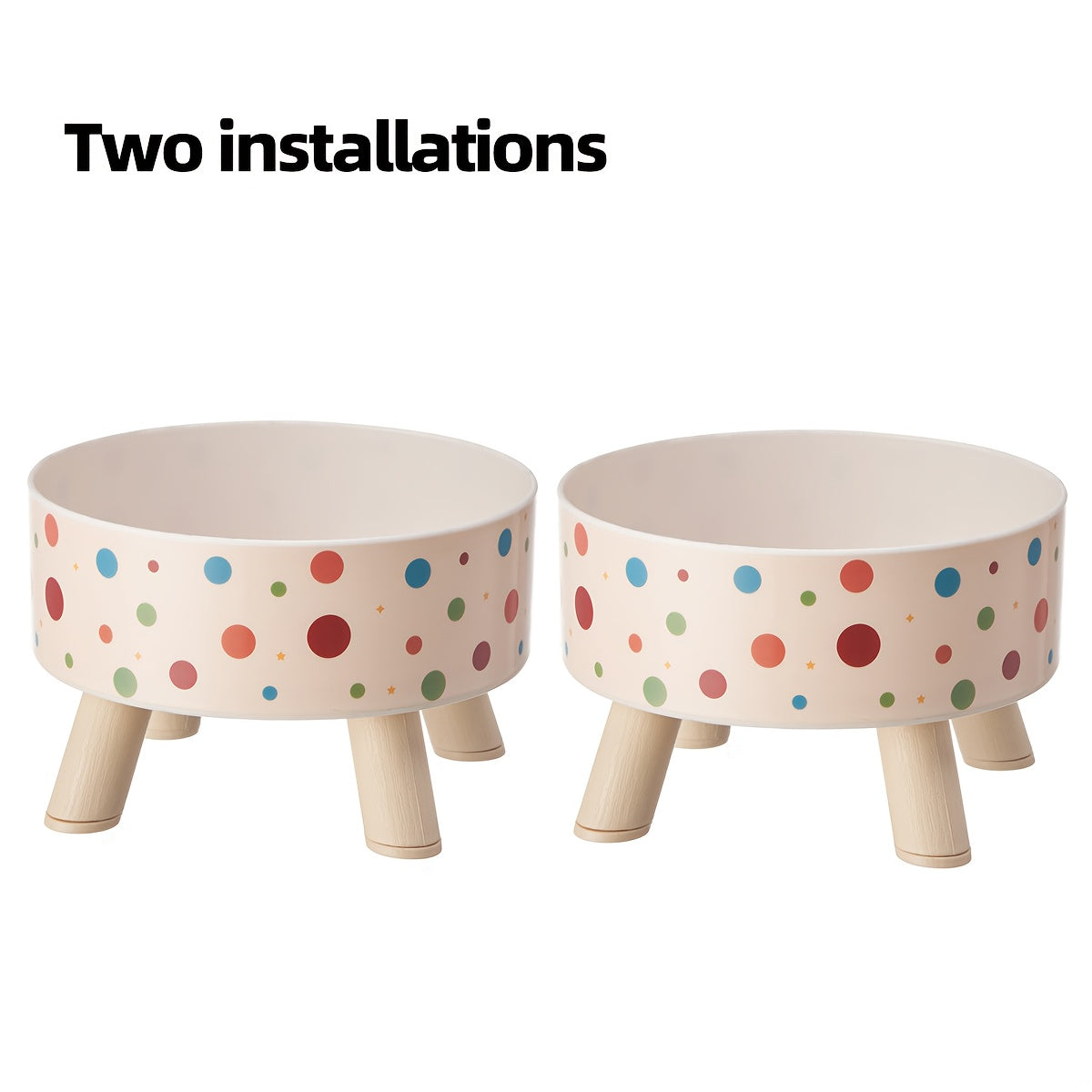 Elevated Cat Bowls Set of 2 - Vibrant Polka Dot Raised Pet Dishes with Neck Support for Cats, Collapsible Feeding Bowls for Dogs, Stylish Chic Pet Food & Water Bowls for Indoor Pets