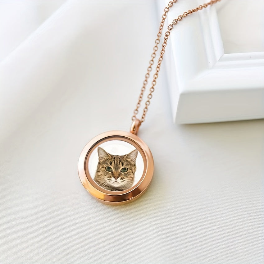 Custom Pet Fur Keepsake Necklace with Photo - Personalized Dog & Cat Hair or Teeth Memorial Storage Pendant, Unique Pet Loss Gift & Personalized Pet Jewelry (Silver, Rose Gold, or Black)