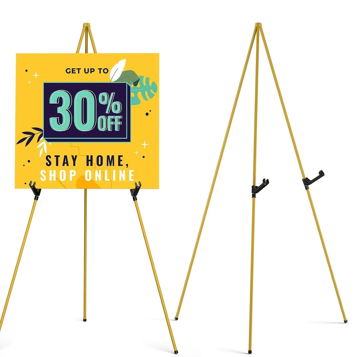 Easel Stand 63 Inch Portable Floor Easel Metal Tripod with Carry Bag for Wedding Signs Poster Display Black Gold 1 or 2 Pack