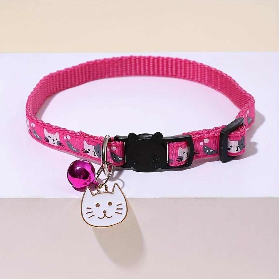 Cat Collar with Cat Face Pendant & Anti-Choke Safety Clasp - Adjustable Breakaway Collar for Cats 7 Colors Red Pink Black Blue Purple Cute Cat Accessory Gift for Cat Lovers