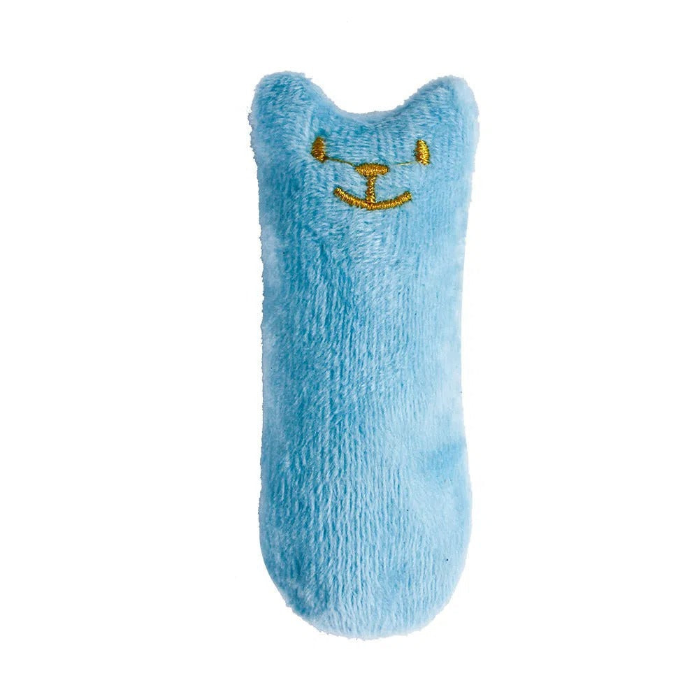 Cat Squeaky Plush Pillow Teaser Toy - Interactive Cat Design Stuffed Kicker Toy with Squeaker for Cats Kittens Solo Play Boredom Buster No Battery 6 Colors Green Yellow Pink Blue Coffee