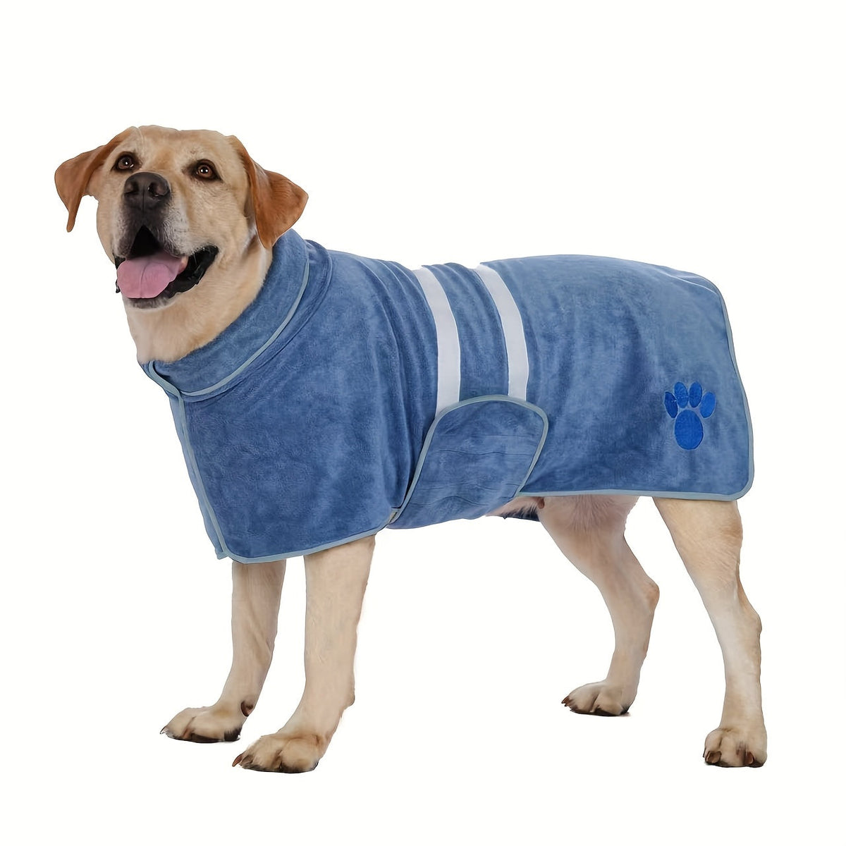 Quick-Drying Dog Bathrobe with Paw Print Embroidery – Super Absorbent Pet Towel Robe with Adjustable Belly Band, Ultra-Soft Microfiber, Sizes XS–3XL, 5 Colors for Dogs After Bath & Grooming