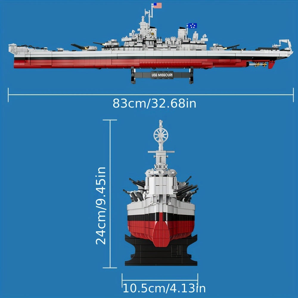 2228pcs USS Missouri Battleship Building Block Set - Military Series Historical Warship Model Kit for Adults, WWII Navy Display Collection, Hobbyist Gift for Men | FC4203 Construction Brick Set