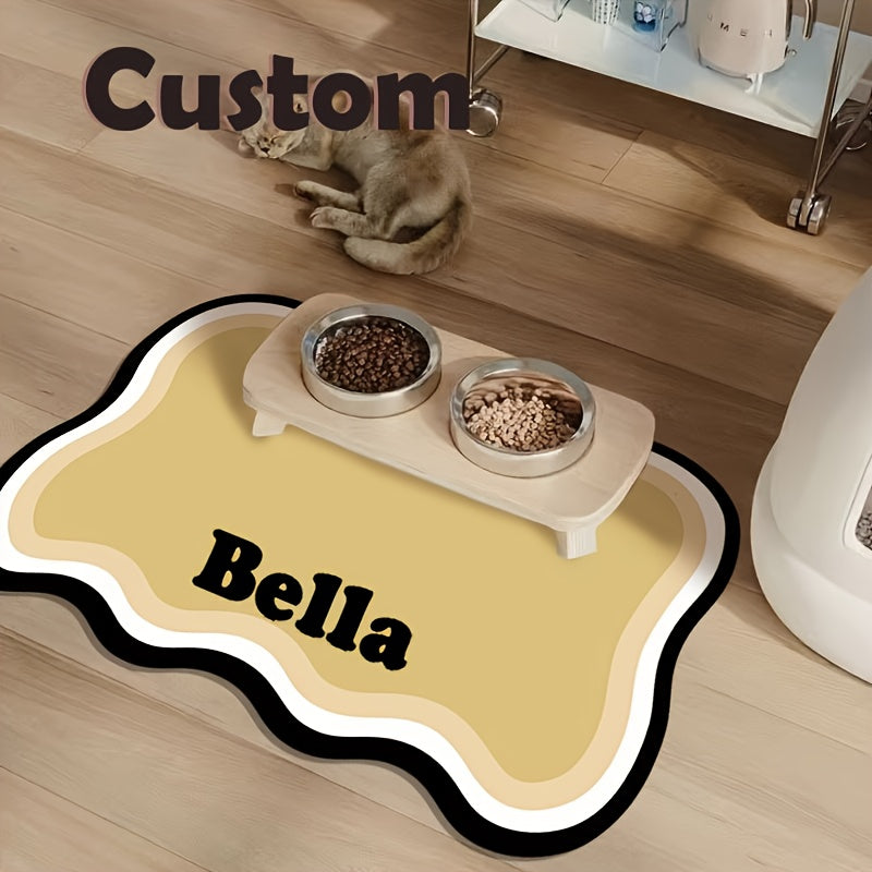 Personalized Quick-Dry Pet Feeding Mat Custom Name Paw Print Design Anti-Splash Absorbent Washable Placemat for Dogs and Cats 3 Styles Dark Gray Pink Yellow Brown