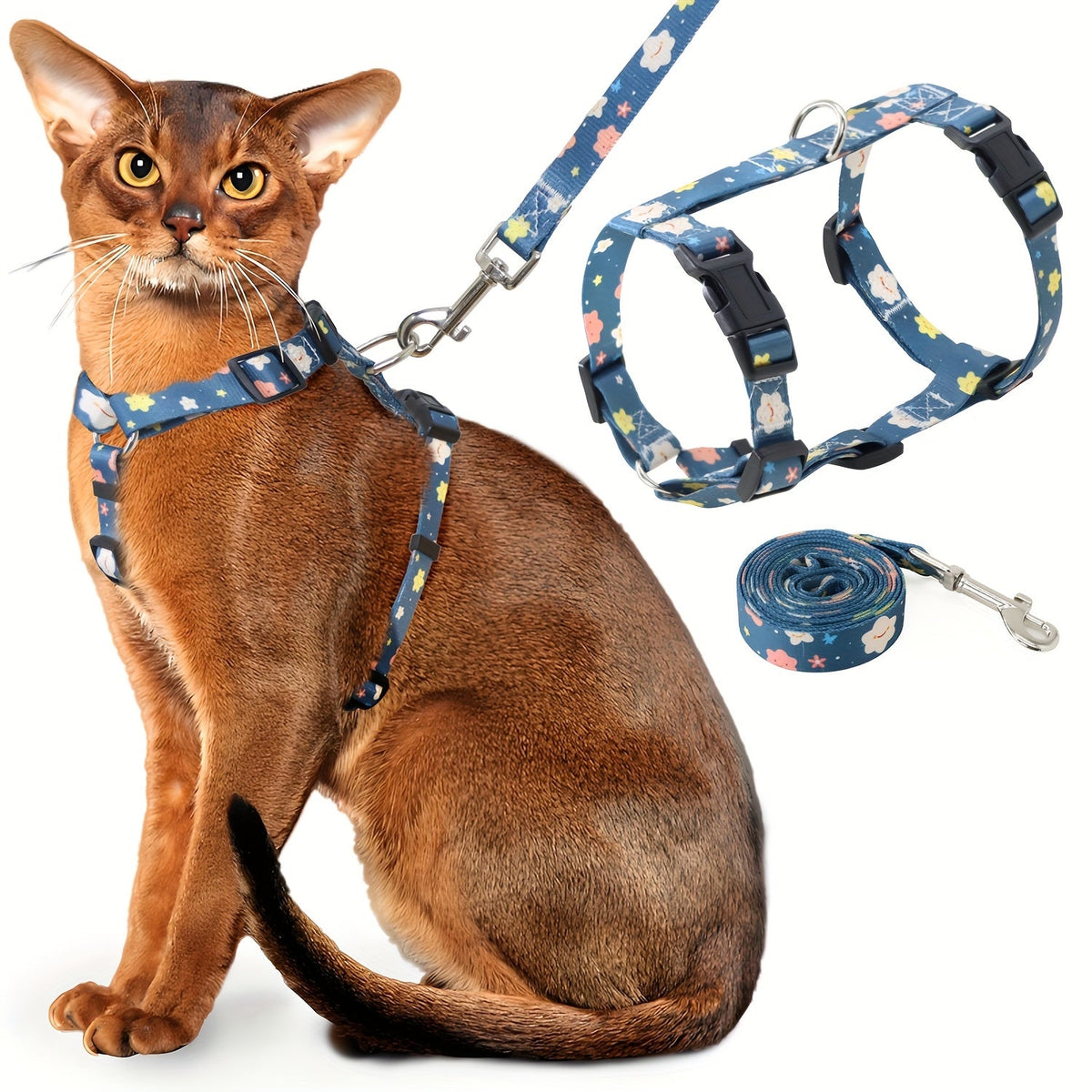 Escape-Proof Cat Harness and Leash Set Adjustable Soft Lightweight Chest Harness for Cats Comfortable Safe for Walking Traveling Small Medium Large Cats Kittens