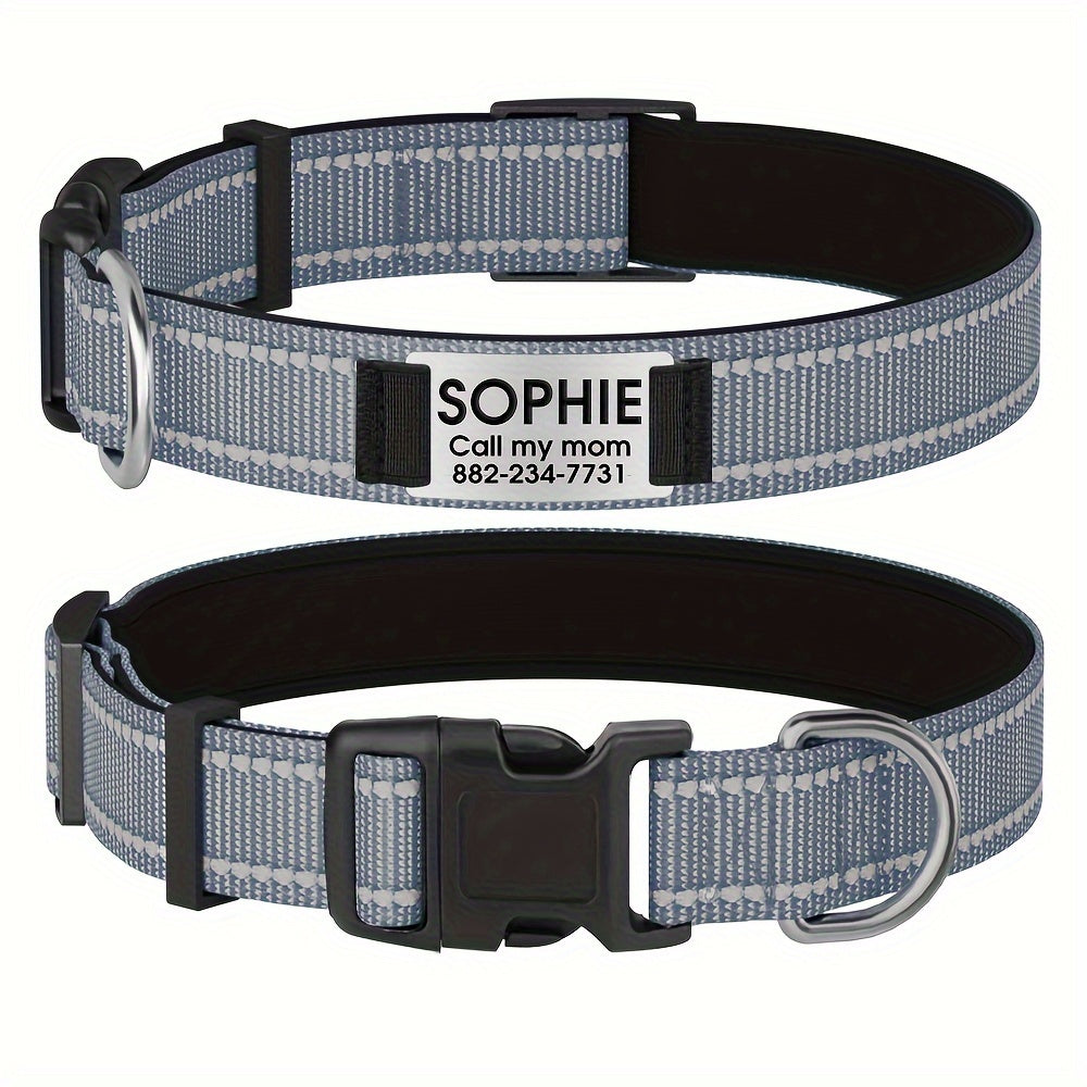 Customizable Reflective Dog Collar with Personalized Name Plate - Padded Nylon Comfort Fit, 12 Color Options, Engraved ID Tag Alternative for Small Medium & Large Dogs, Perfect Personalized Dog Gift for Dog Lovers