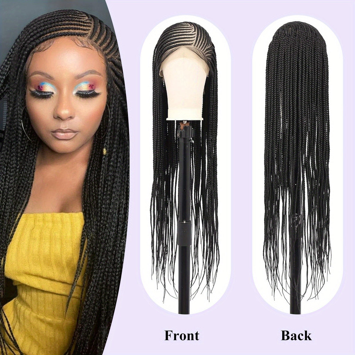 Box Braid HD Lace Front Wig for Black Women 36 Inch – Synthetic Full Lace Frontal, Natural Hairline, Everyday & Party Wear, Black