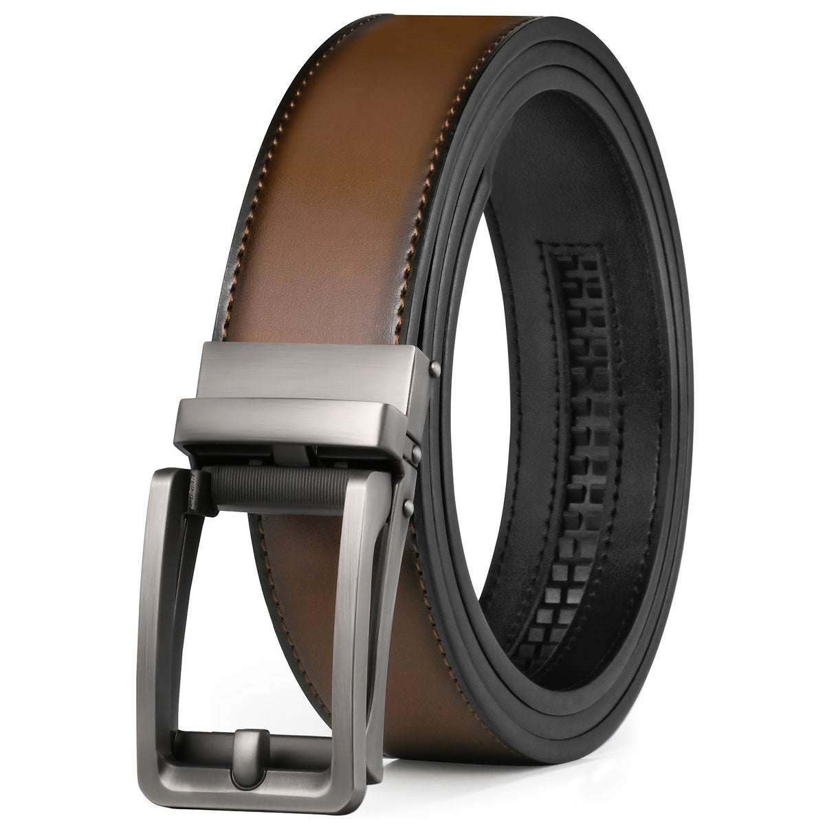 Men's Leather Slide Ratchet Dress Belt with Automatic Click Buckle – Zinc Alloy Buckle, Adjustable 28"-46" Waist, 8 Styles, Business Formal Belt, Perfect Gift for Husband, Father's Day & Christmas